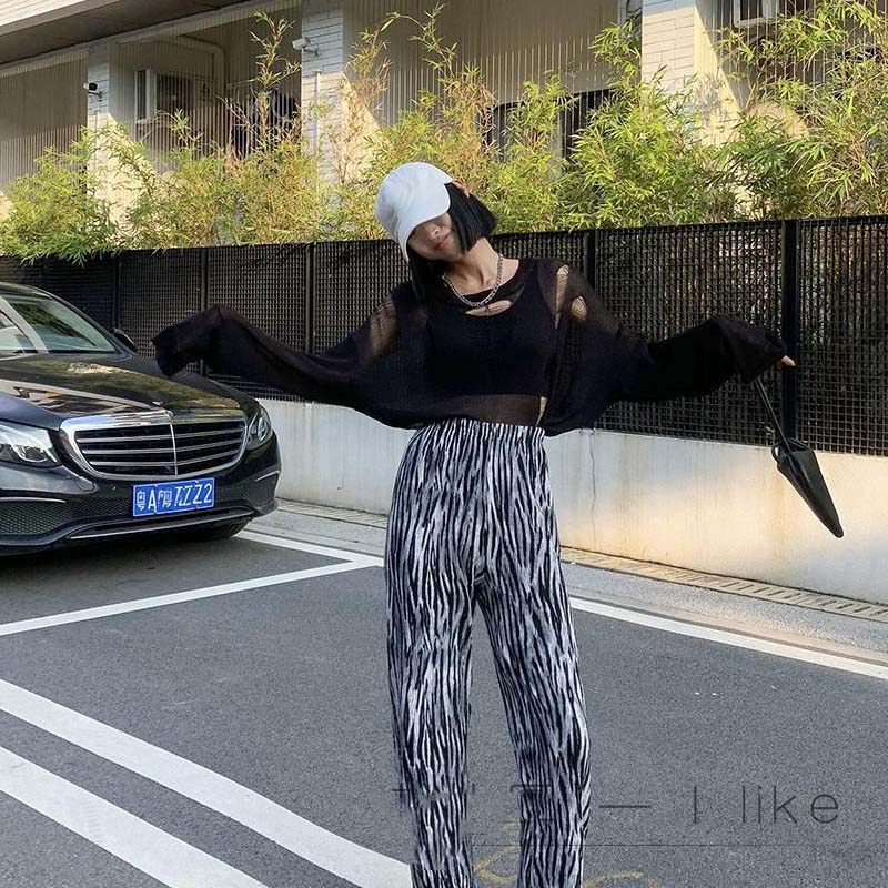 Y2K Schwarz Eis Seide Hohl Dünnen Pullover Damen Langarm Sonnenschutz Top Neue Sexy Lose Kintwear Ripped Bluse Punk stil Pullover