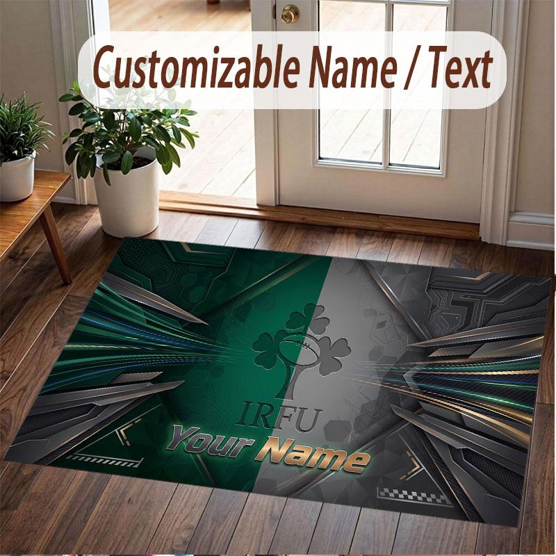 Custom Rug Ireland Rugby Pattern Print Name Text Soft Non‑Slip Floor Carpet for Home Indoor Decoration