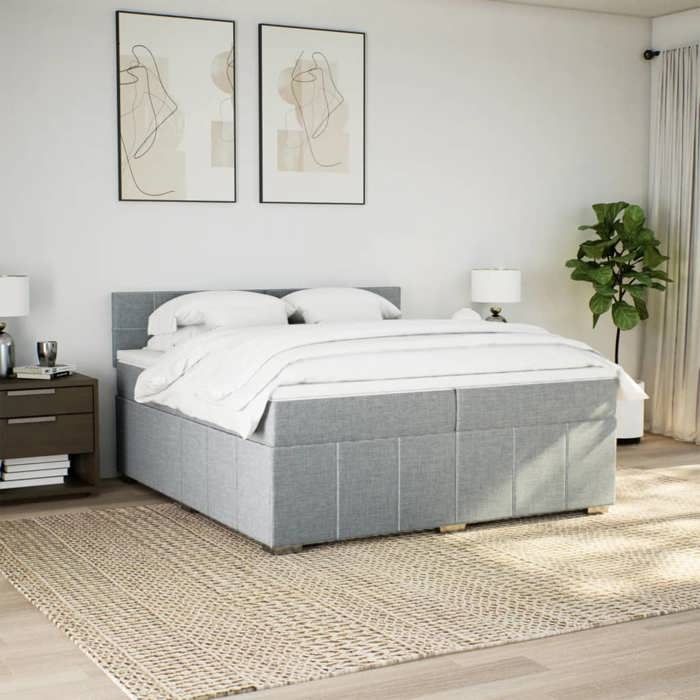 VidaXL Slat Bed Base with Mattress Light Grey 200x200cm Fabric 3287175