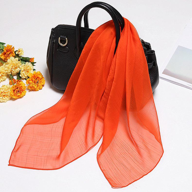 

Однотонный небольшой шелковистый шифоновый квадратный шарф - Travel Fashion All-Match Neck and Gauze Scarf Square scarf 90*90 оранжевый