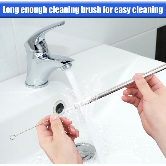 4pcs Metal Straw Replacement for Hydro Flask 32oz Wide Flex Straw Cap Bottle, Stainless Steel Cup Straws with 2pcs Brushes Parts Accessories