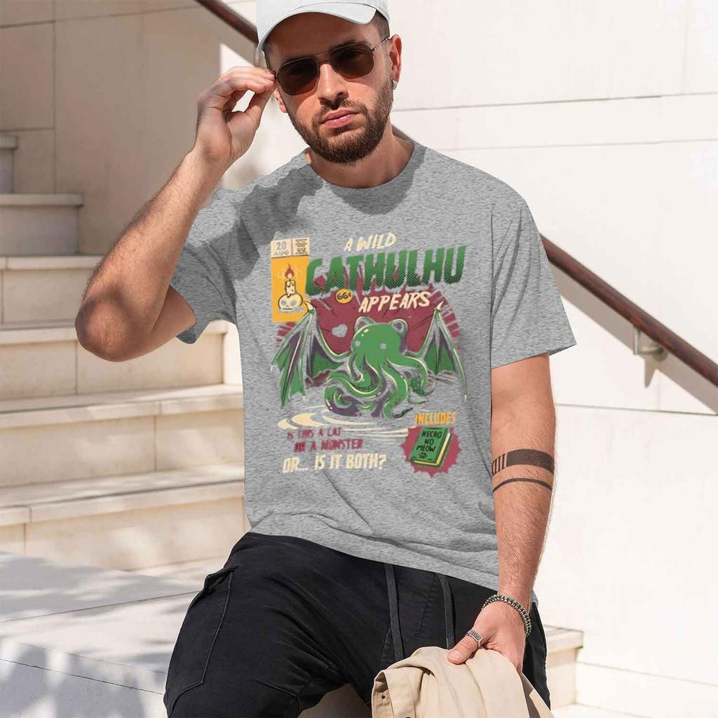 Retro Com Style Unisexs Tshirt Cthulhu Appears Pattern Summer Casual Wear For Horror Fans And Geek Gift 2026 New Model Shortslee