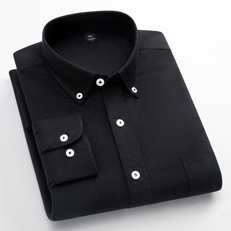 Men's Long-Sleeve Oxford Cotton Shirt - Breathable, Solid Color for Casual or Daily Wear