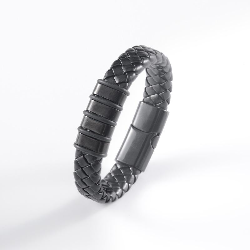 Anti-static Men's Stainless Steel Leather Magnetic Bracelet - European Retro Style