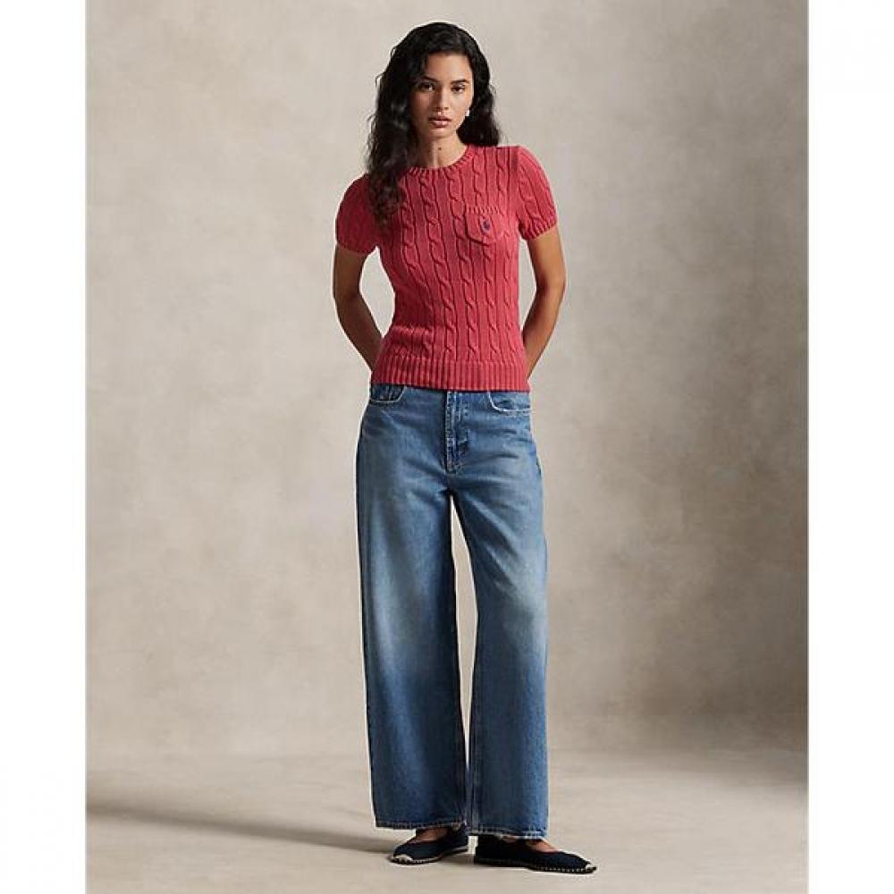 Polo Ralph Lauren Women S Cable Knit Cotton Short Sleeve Sweater