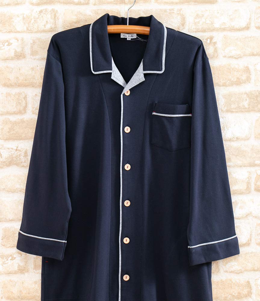 Eye Sleeper Long Open Made of Soft Cotton Smooth Knit Size 30031 K's Men's Pajamas, Sleeve, Front, Spring/Autumn, 100% Fabric, (LL Navy)