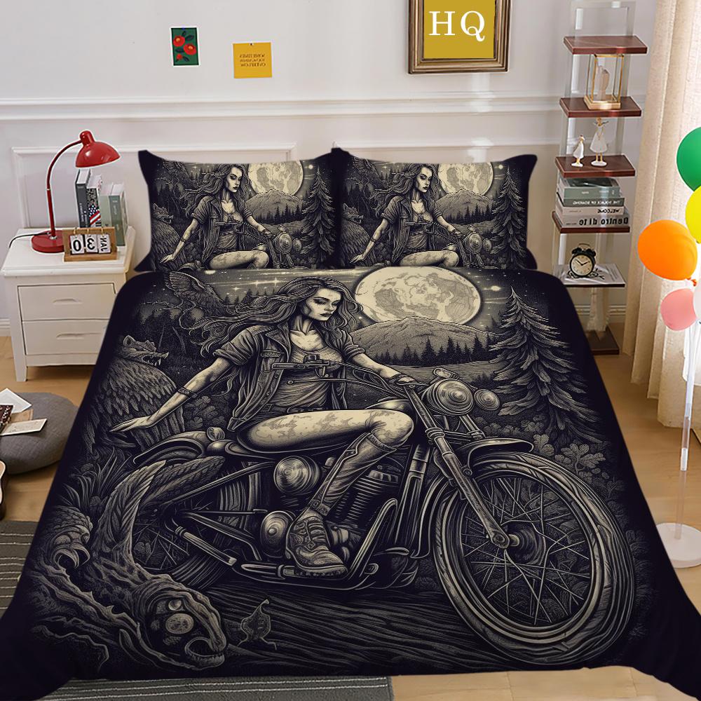 3D Beauty Skull Tisk Přehozy na postel King Size Polyester Povlak Set Design Špičkový bytový textil