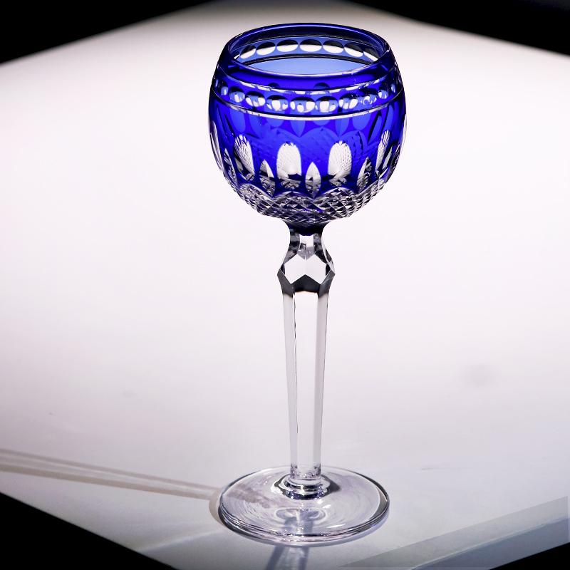 Vintage Handcrafts Multi-Colored Crystal Edo Kiriko Wine Glass Bohemia Hand Engraved Stemware