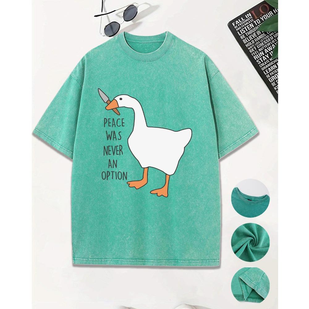 Peace Was Never An Opiton Cartoon Duck With Knife Washed Tee Shirts Men Summer Cotton T Shirt Short Sleeve