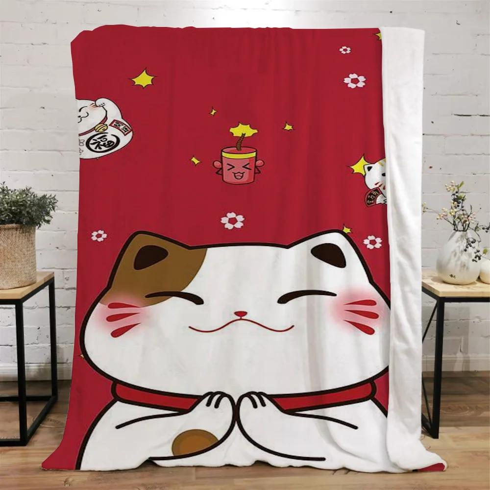 Lucky Cat Fluffy Soft Blankets & Throws Designer Throw Blanket Bed Knitted Plaid Interior for Home Luxury Bedding Beach Towel
