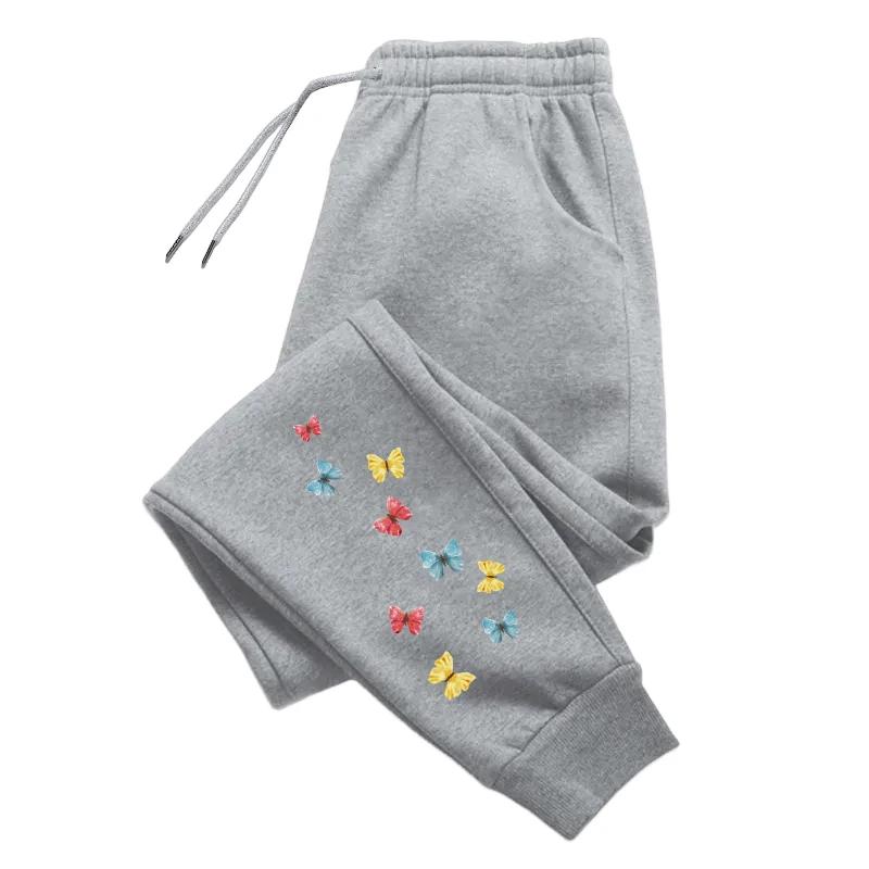 Cute Butterfly Print Sweatpants Woman Four Season Daily Casual Sporty Jogger Pants Home Outdoor Comfort Breathable Trousers