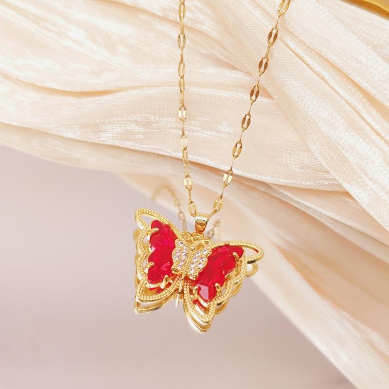 Fantastic Crystal Gold-Color Butterfly Necklace for Women Rhinestone Symmetrical Pendant Accessories Party Jewelry Gifts