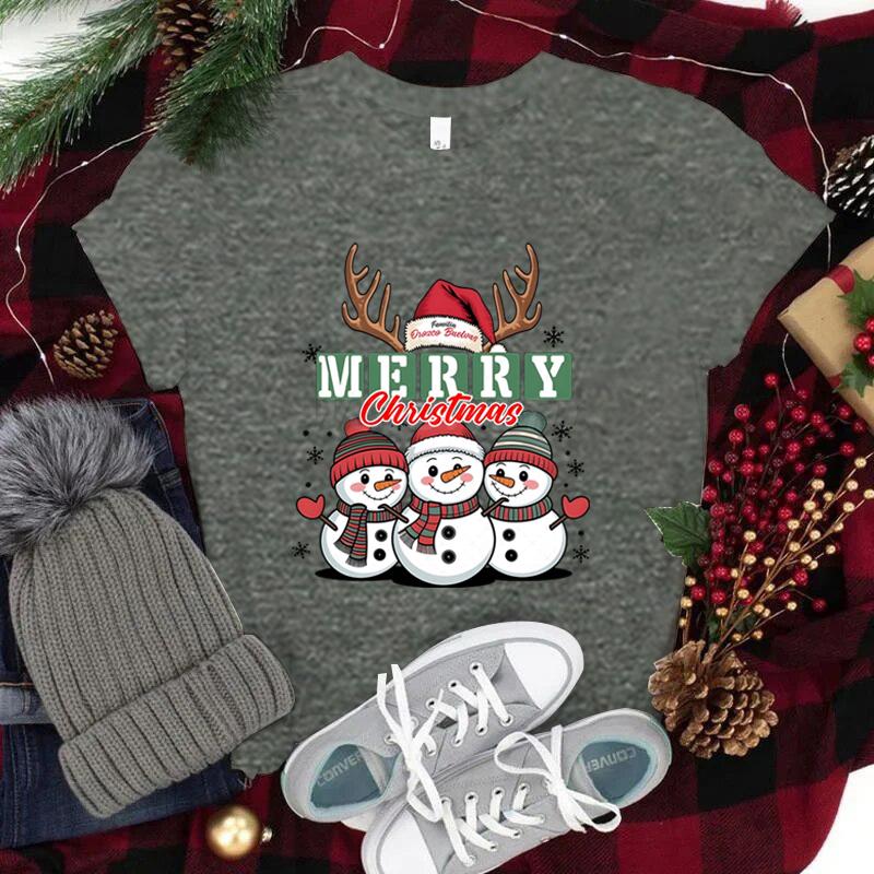 Feliz Natal Fofo SnowUnisex Camisetas Gráficas Mulheres Festa de Natal Camiseta Combinando Camiseta Festiva de Feriado Ano Novo FeVestuário Unissex