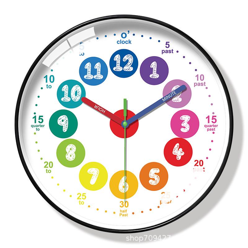 Colorful Digital Plastic Glass Teaching Wall Clock Living Room Bedroom Kitchen Home Decoration Silent Quartz Clock Holiday Gift (No Battery)