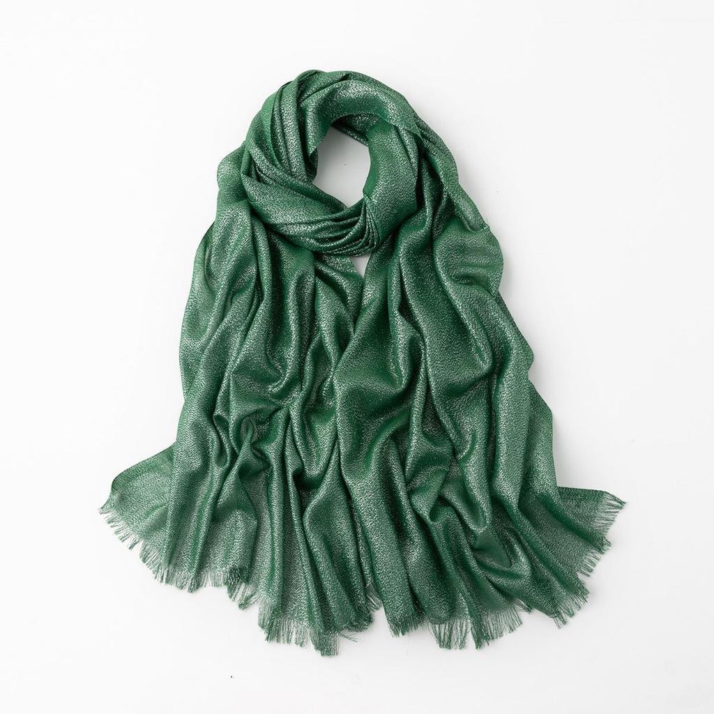 Women's Silk Scarf: Pure Color Long Headscarf with Gold and Silver Threads