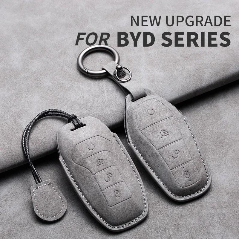 Car Remote Key Case Cover for BYD Tang EV600 Han EV Yuan ATTO 3 Song PLUS Pro MAX DMI Qin Leather Key Fob Shell Keychain