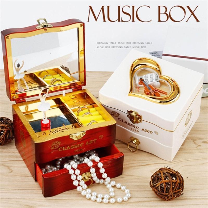 Sound Music Box With Elegant Rotating Jewelry Designs ABS Metal Wind Up Music Box for Relaxation & Decorative Use
