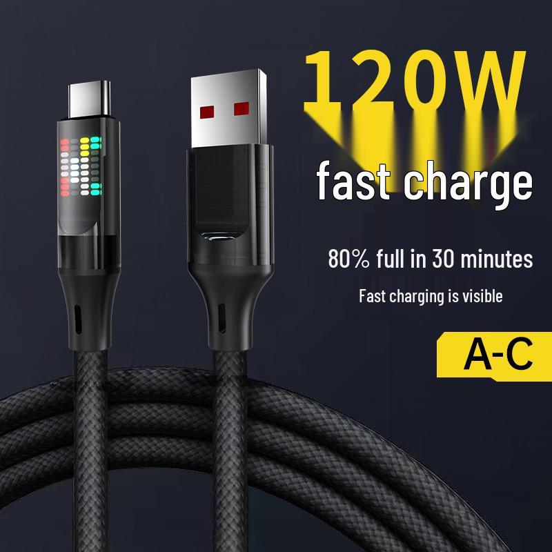 120W Dual Type-C Fast Charging Cable Compatible with Huawei, Apple, Samsung, and Honor Phones