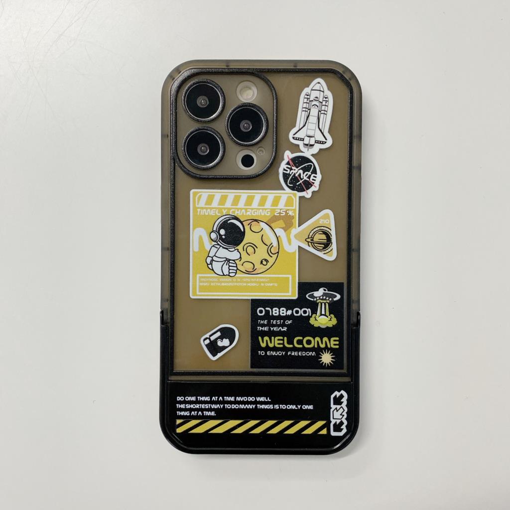 

Складная подставка-держатель чехол для iphone 11 12 13 Pro Max X XR XS Max 7 8 Plus Прозрачный Черный Этикетка Астронавта Чехлы для Телефонов Чехол-подставка iPhone 14 Plus