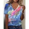 Fashionable Youth Women's Holiday V-Neck Tie-Dye Pattern Printed T-Shirt, Casual Short Sleeve Summer Loose Top