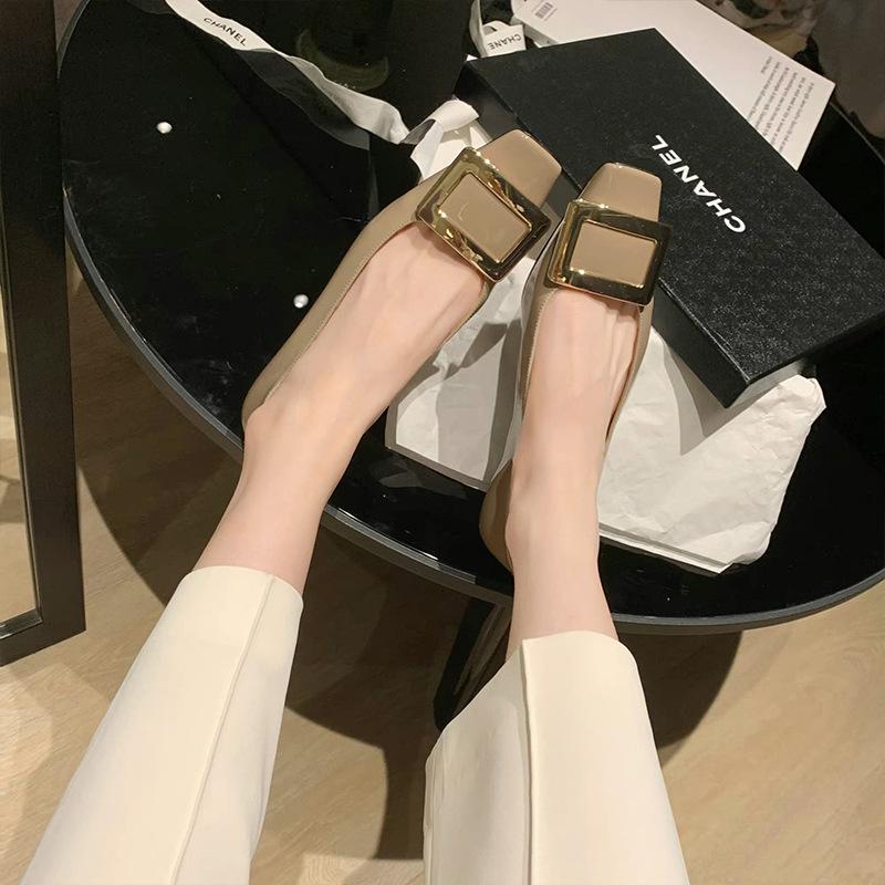 

Square Buckle Shallow Mouth Single Shoes Women Thick Heel New Ladies Square Buckle Square Head Low Heel Work Shoes