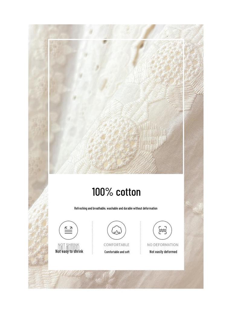 Apricot Women's Long Sleeve Shirt with Lace Trim Collar and Embroidered Flowers - Spring 2025 Design