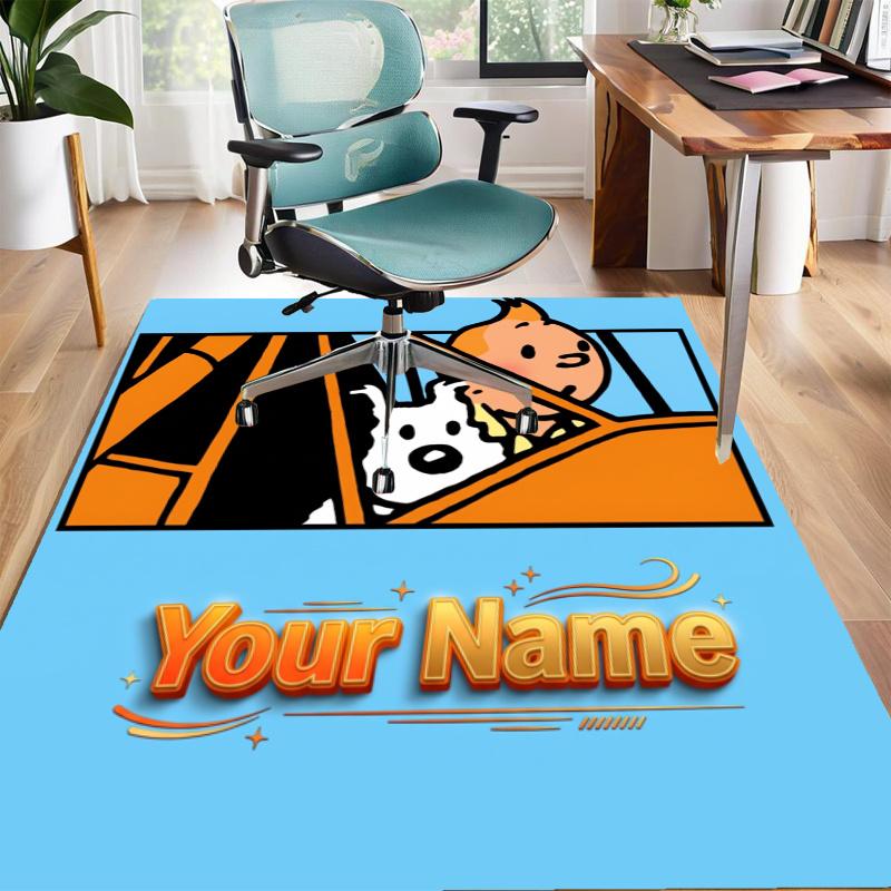 The Adventures of Tintins Design Area Rug Personalized Name- Non-Slip, Soft & Cozy Floor Mat for Living Room, Office - Indoor/Outdoor Carpet