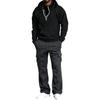 Completo da Uomo con Felpa con Cappuccio e Zip a Metà e Pantaloni Cargo, Outfit Casual in 2 Pezzi per l'Uso Quotidiano