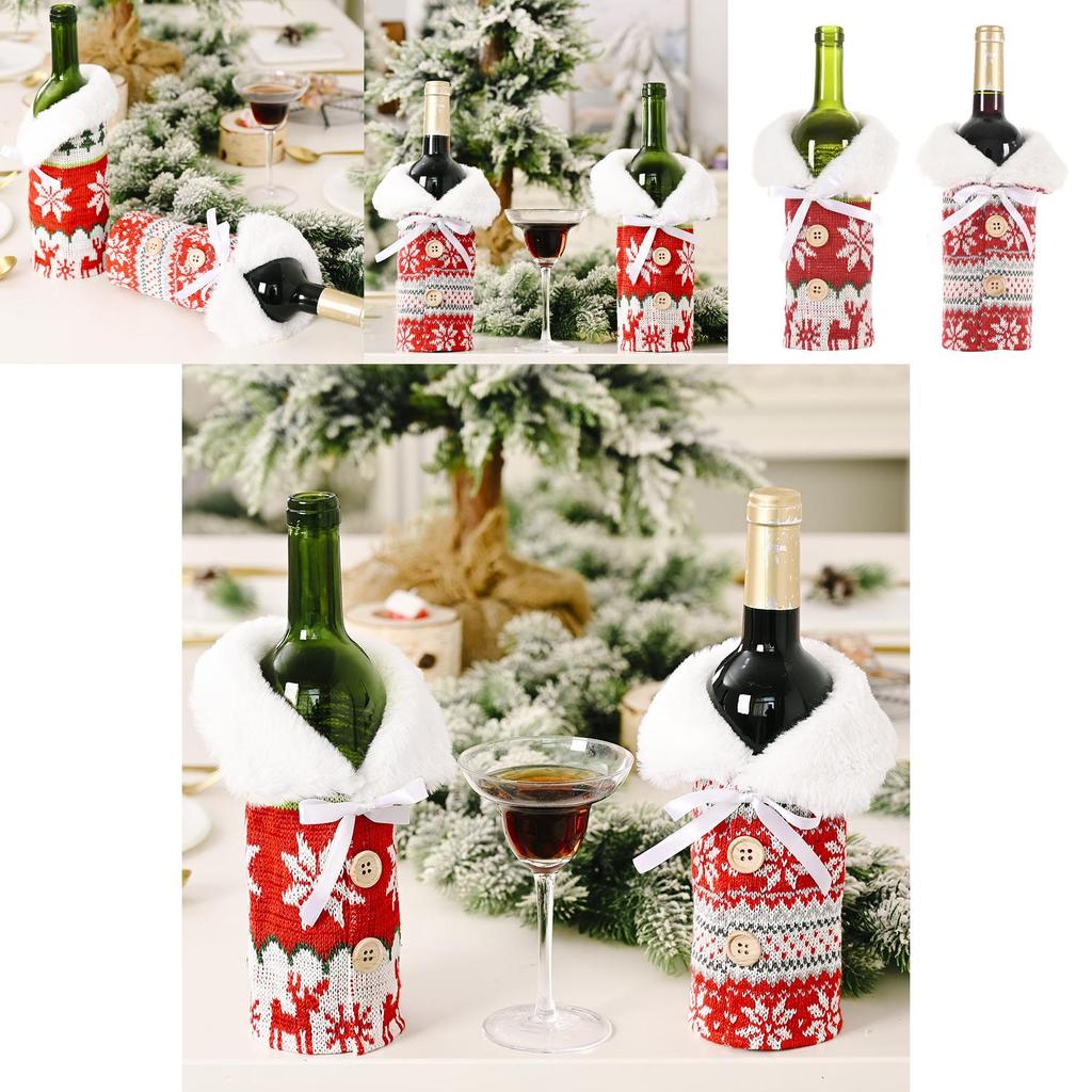 Charming Handcrafted Knitted Button Snowflake Wine Bottle Cover For Festive Cheer