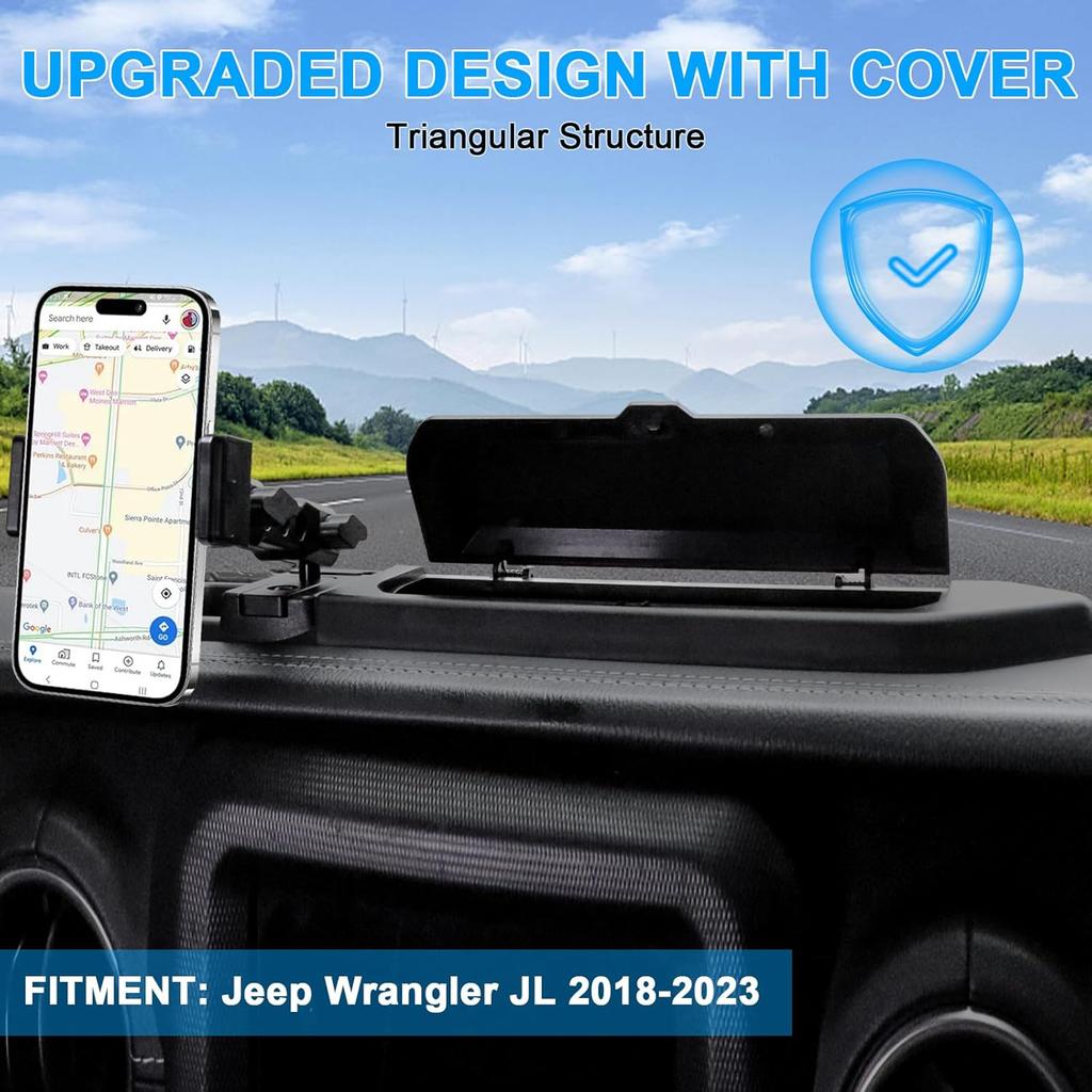 BESTAOO Car Phone Mount Compatible with 2018      Jeep Wrangler JL JLU & Gladiator JT, Multi-Mount Car Phone Holder Dash Tray System Kit with Cover