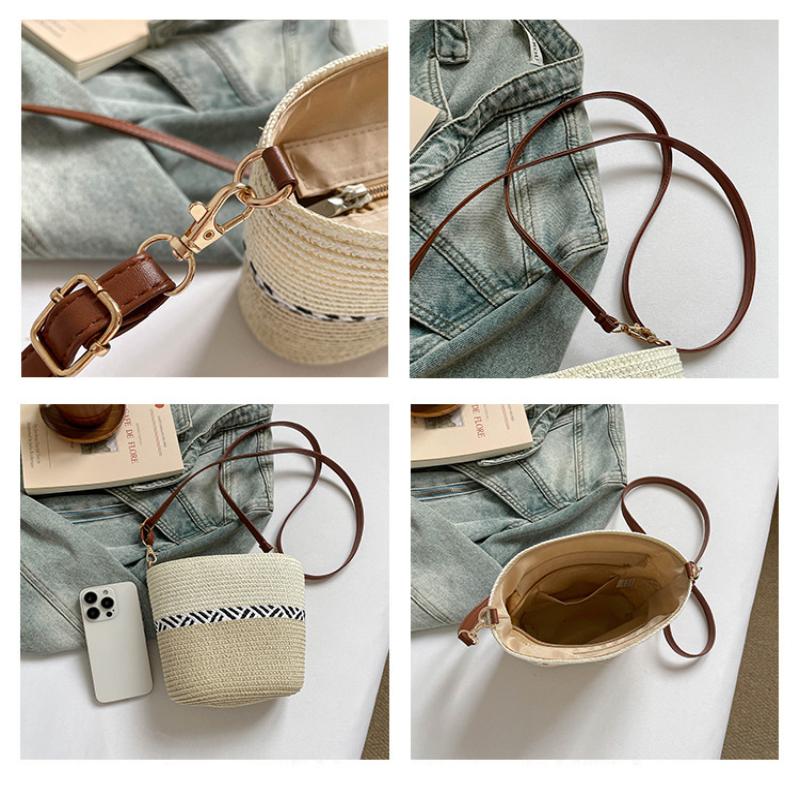 Women Summer Striped Straw Crossbody Bag Lightweight Woven Shoulder Bag for Beach and Holiday Events