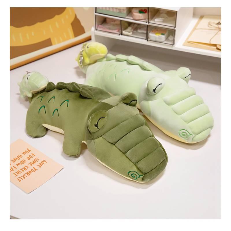 Adorável Almofada de Pelúcia Jacaré Mãe e Bebê com Pelúcia Curta Macia para Crianças