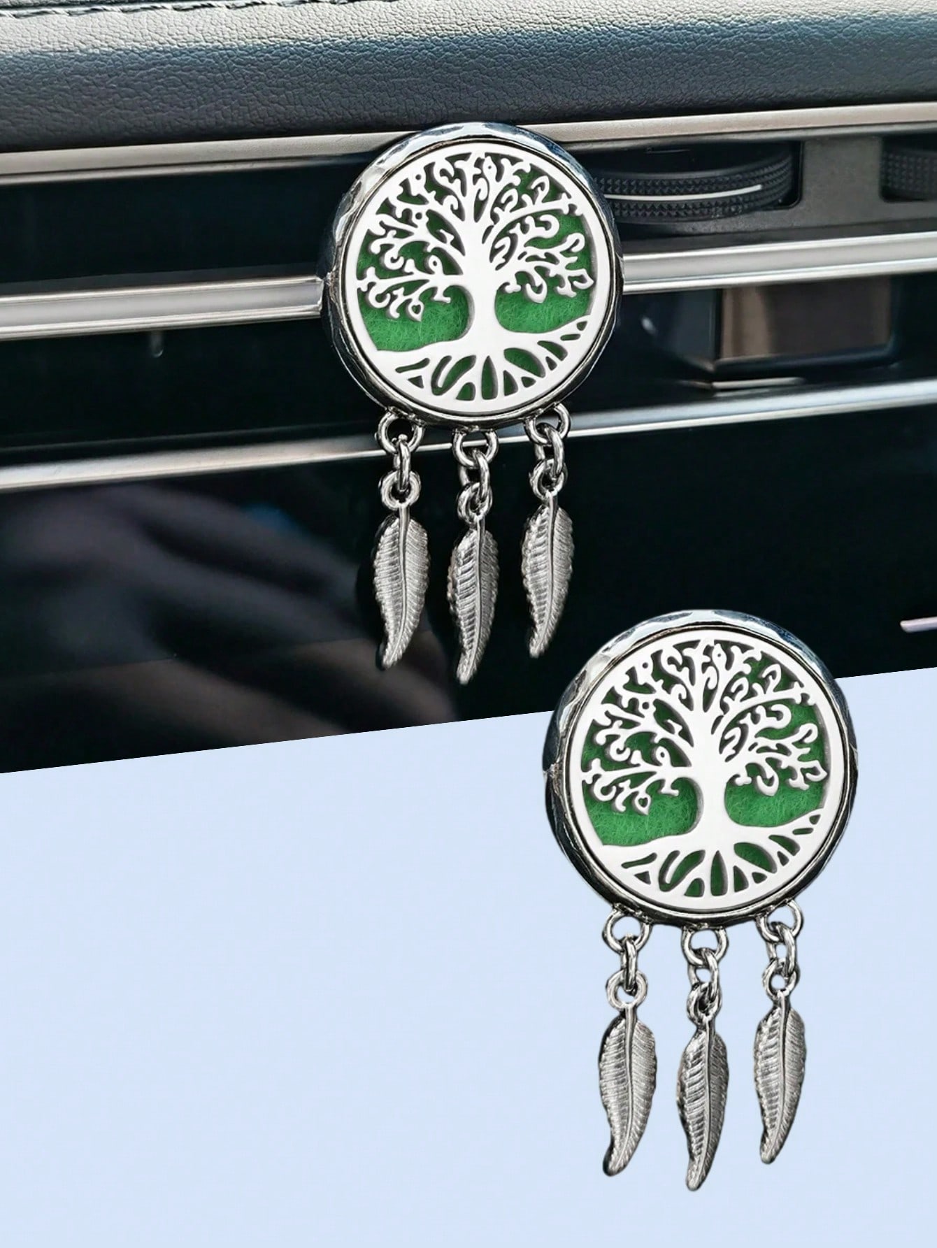 

Car Air Vent Clip - Dream Catcher Tree of Life Design with Silver Feather Pendant, For Car Interior Decoration