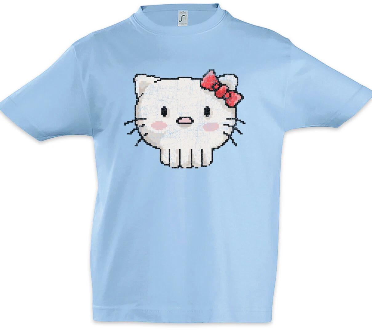 Pixel Skull Kitty Kids Boys T-Shirt Punisher Fun Gamer Cat Cats Cat Cats- 150