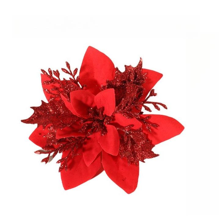 Artificial Flowers with Glittering Double Layer Layered Tree Decorations with Lush Green Foliage New Year Tree Toppers Reusable Holiday Decorat