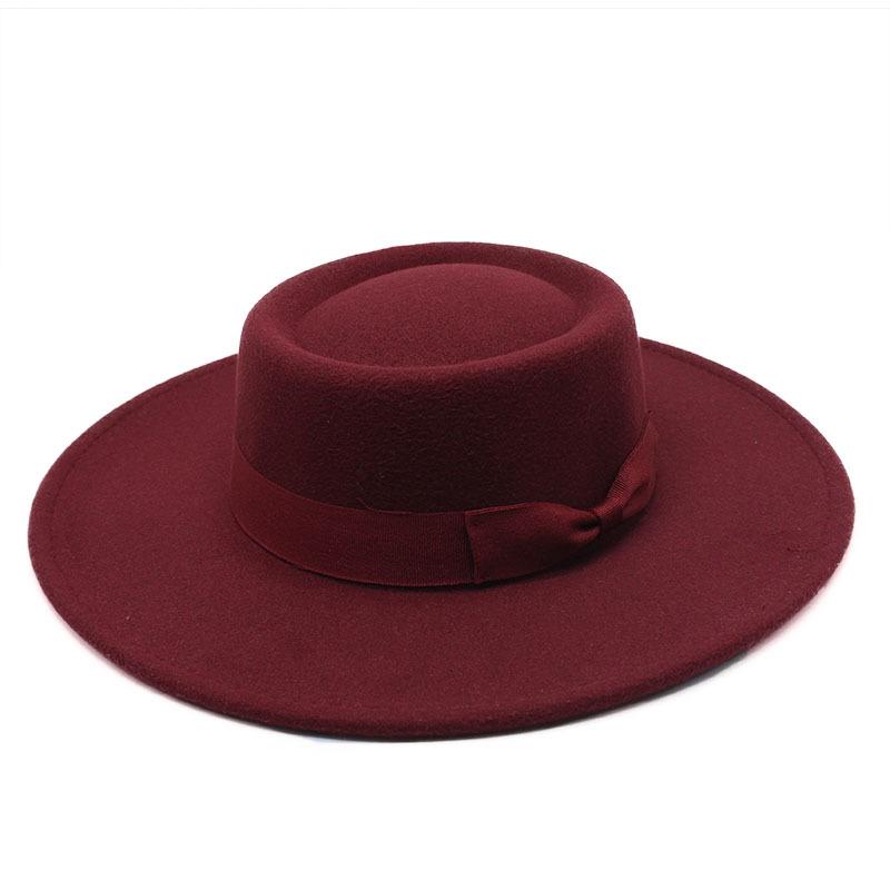 New British elegant ring-shaped concave flat-top wool.cm top hat men's and women's fashion flat-top woolen top hat