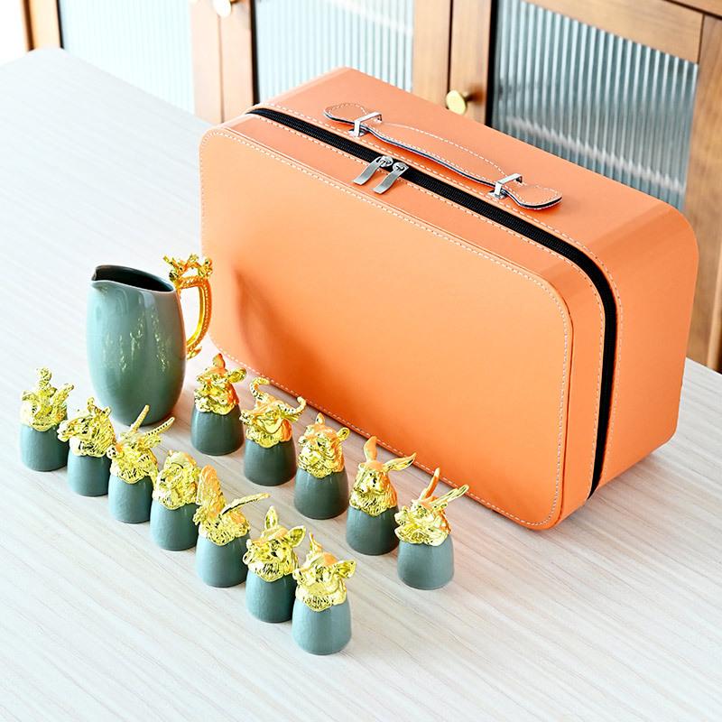 Ceramic Zodiac with Divider, White Cup, Travel Tea Set, Wine Party Activity, Festival Gift