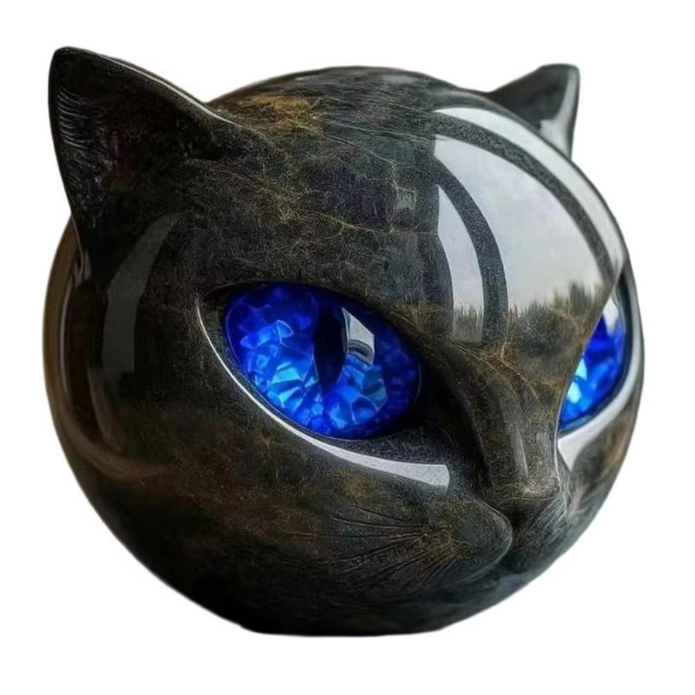 Amber Eyes Resin Stone Sculpture Resin Luxury Marble Texture Hand-Carved Cat Stone Bookshelf Decor
