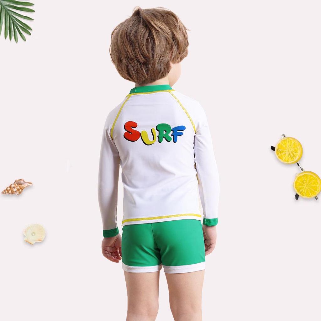 2025 New Cartoon Print Boys' Swimwear: Long-Sleeved, Split Short-Sleeved Swimsuits for Kids