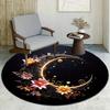 Flower Black Moon Round Rug Nonslip Area Rug Office Chair Mat Carpet For Living Room Bedroom Home Decor