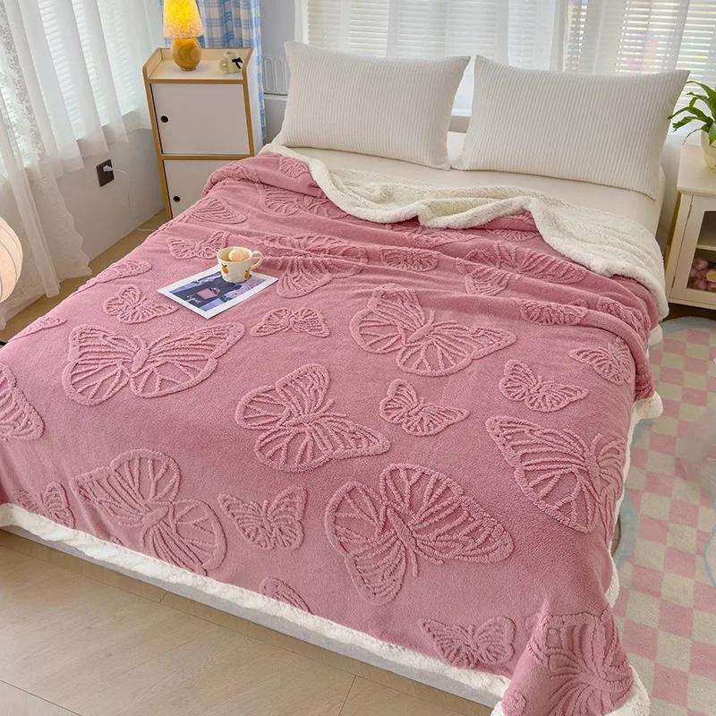 Butterfly Solid Color Jacquard Multifunctional Blanket  Fleece Blanket Milk Fleece Warm Casual Cover Blanket