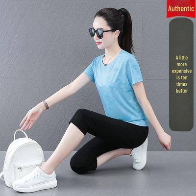 2025 Women's Summer Ice Silk Quick-Dry Sports Suit: Fashionable Two-Piece for Running