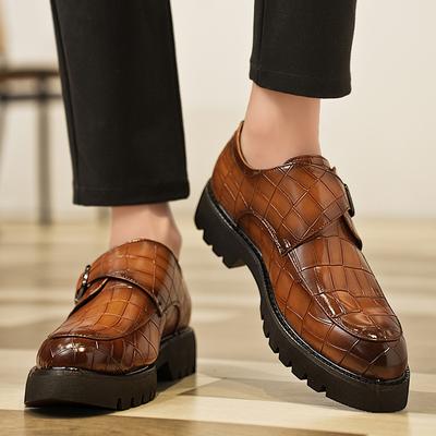 Chaussures en cuir à semelles épaisses pour hommes à la mode Style britannique Loisirs quotidiens Fête d'affaires Bureau Mariage Adulte Rétro Chaussures Marron