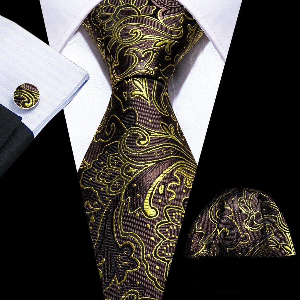 Barry.Wang Floral Ties for Men Woven Paisley Wedding Necktie Handkerchief Cufflinks Formal Casual Set