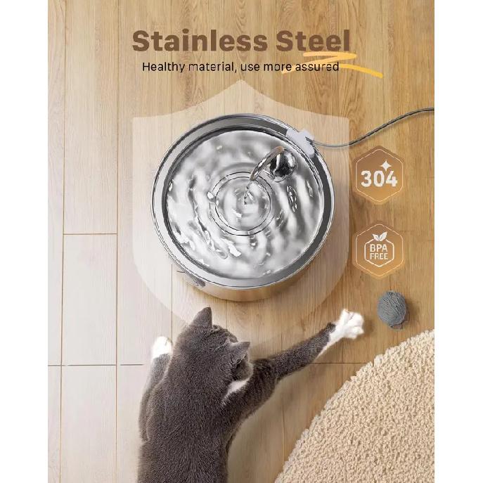 3.2L Stainless Steel Pet Water Fountain With Visible Window Filtration System Automatic Cat Fountain for Cats/Dogs Drinking Bowl