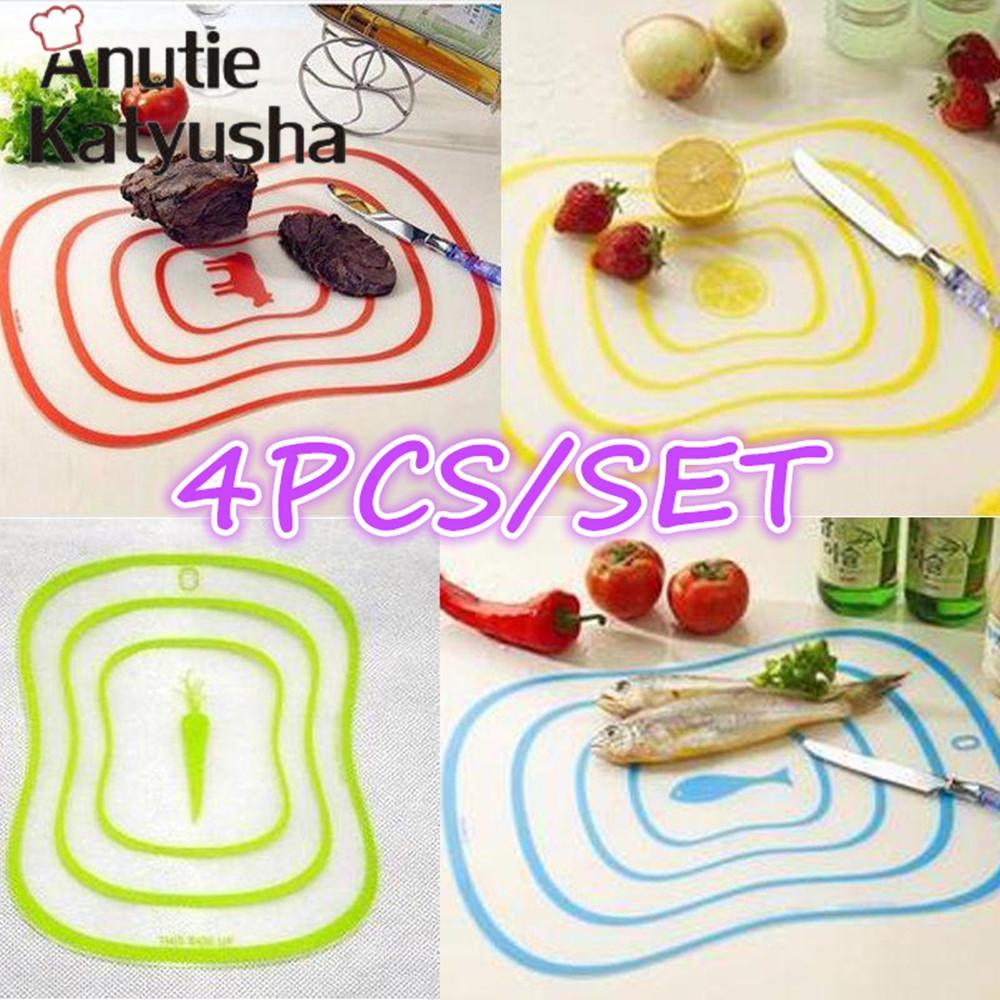 4PC Chopping Block Flexible Ultra-thin Kitchen Tool Fruit Vegetable Chopping Board Cutting Mat