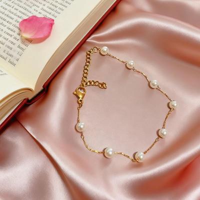 European & American Gypsophila Pearl 5mm Stainless Steel Bracelet - Luxurious Women's K-Plated Design