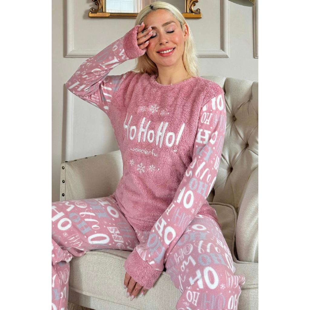 Red Hoho Patterned Women's Plush Pajama Set