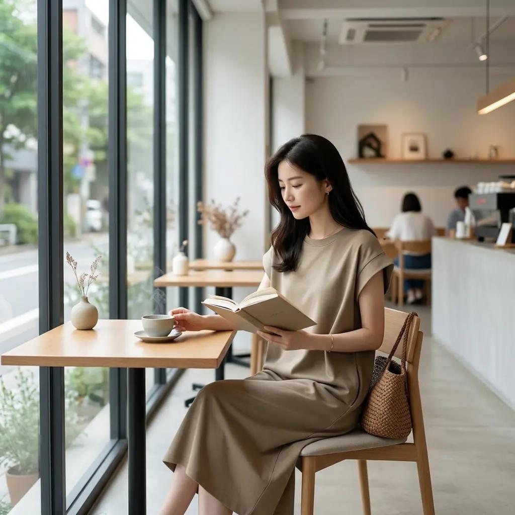 Slimming Solid Midi [GEMAKA] Women's Loose-Fit Dress, Figure-Flattering, T-Shirt Dress, Casual, Stylish, Simple, Breathable, Lightweight, Color,