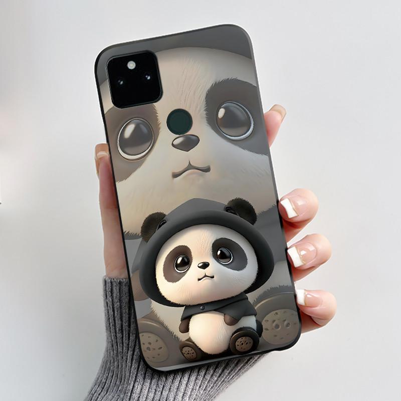 

Phone Case For Google Pixel 5a Soft Silicone Black Case Trendy Style Cartoon Pattern Rabbit Cat Puppy Casing Google Pixel 5a